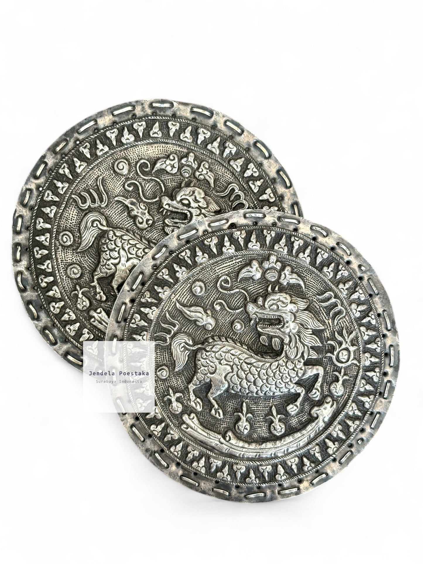 Antique Peranakan Chinese Silver Pillow Ends – Circa 1900 Java