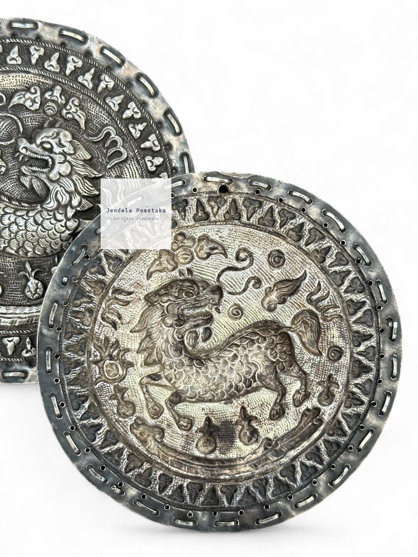 Antique Peranakan Chinese Silver Pillow Ends – Circa 1900 Java